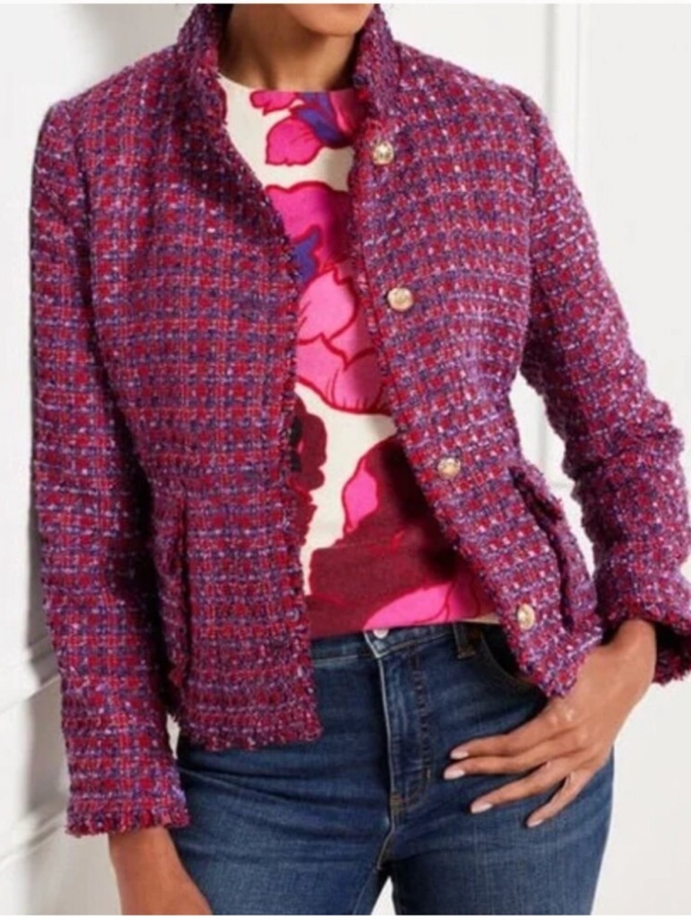 Talbots purple and red tweed blazer jacket
